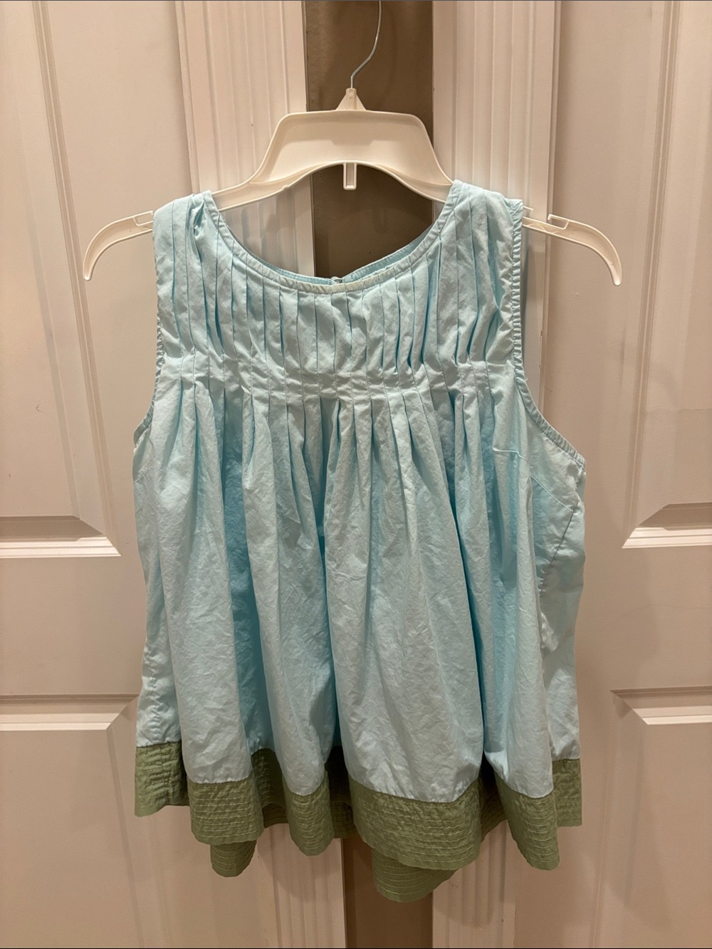 crown & ivy Light Blue Sleeveless Top with Olive Hem